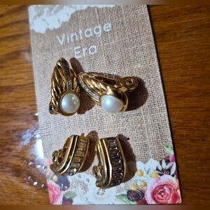 Monet Gold and Pearl Earrings with Silver Accents